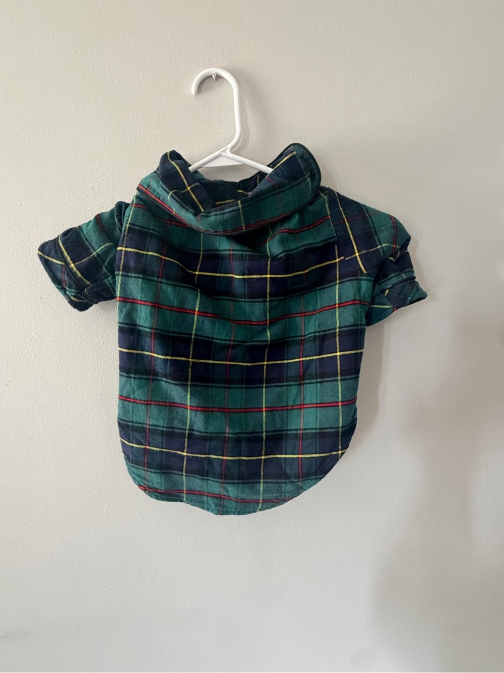 Green Plaid Hooded small dog Shirt - Casual Flannel Top